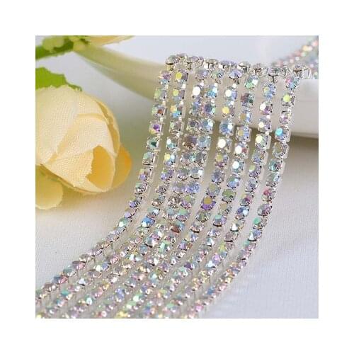 Silver bottom Crystal Glass Rhinestones with claw rhinestone chain DIY Wedding dress and Mobile phone shell 5yard/piece