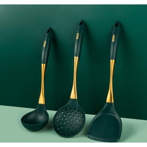 Stainless steel spatula soup spoon stir-fry spatula household high temperature protection pot silica gel spatula