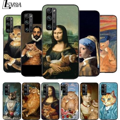 Funny Cat Art Aesthetics for Huawei Honor V30 20 Pro X10 9S 9A 9C 9X 8X 10 9 Lite 8 7 Pro Silicone Soft Black Phone Case