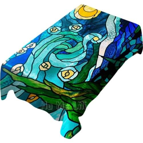 Starry Night Stained Glass Design Patterrn Tablecloth Dinning Decor