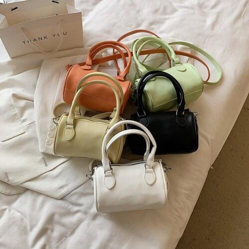 New Luxurious Messenger Bag Vintage Women PU Solid Color Bags Cylindrical Top-Handle Mini Crossbody Shoulder Bags