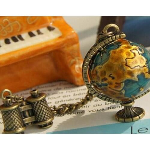 Telescope Globe Necklace Earth World Map Pendant Necklace Vintage Jewelry Statement Rotate Earth Handmade Necklace Gifts