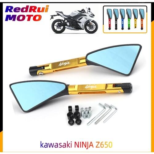 For kawasaki NINJA Z650 Z250 Z300 Universal Motorcycle Accessories CNC Aluminum Blue Lens Rear View Side Mirror Laser Logo(NINJA