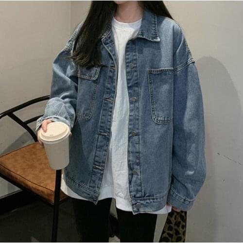 SIZE XXL Jacket Jeans Women Plus Size Denim Coat Fall 2021 Spring Korean Style Designer Single Breasted Solid Pockets Fashion