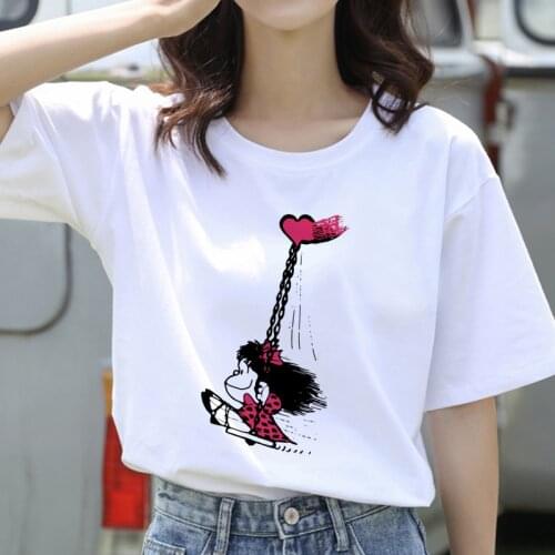 Ladies Casual Harajuku Graphic T-shirt Womens T-shirt Mafalda Cartoon Fashion Print T-shirt Short Sleeve Kawaii Tshirt Female