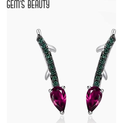 GEMS BEAUTY Womens Earrings korean fashionPendant Natural Rhodolite Garnet 925 Sterling Silver