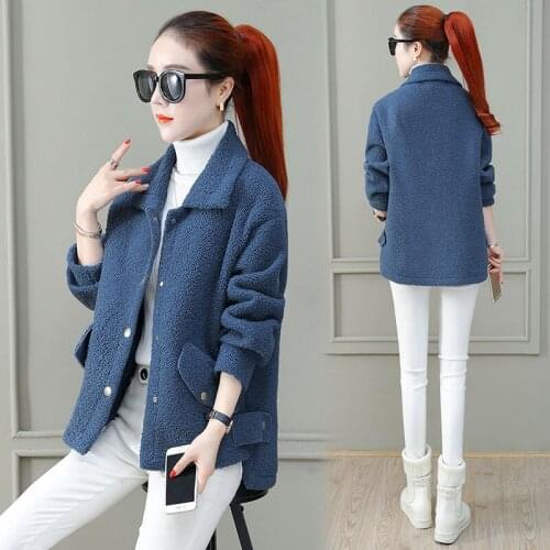 Winter Plus Velvet Thick Lambs Wool Coat For Women Fashion Turn-down Collar Single Breasted Pockets Design Warm Coat Female 2020