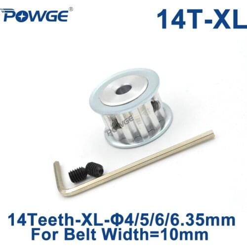 POWGE Inch Trapezoid 14 Teeth XL Timing pulley Bore 4/5/6/6.35mm for width 10mm XL Synchronous Belt 14-XL-10 BF Gear 14teeth 14T
