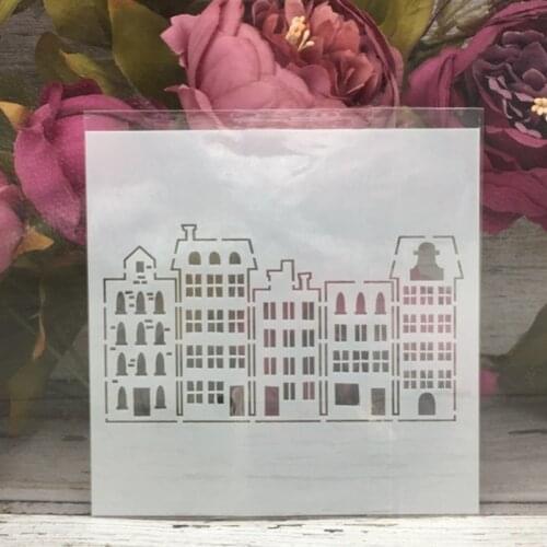 1Pcs 5*5" Building House DIY Layering Stencils Wall Painting Scrapbook Coloring Embossing Album Decorative Paper Card Template