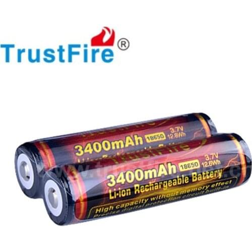 2PCS TrustFire 3400mAh 3.7V 18650 High Capacity Li-ion Lithium Rechargeable Battery with Protected PCB for Flashlight Headlamp