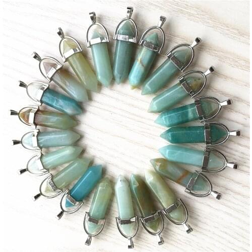 Hot Natural Stone Amazons Pillar Pendants Fashion Healing Charms Bullet Pendulum Necklace Making Accessories Wholesale 24PCS Lot