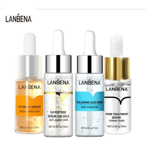 3/6pcs LANBENA Hyaluronic Acid Serum Six Peptides 24K Gold Vitamin C Serum Anti-Aging Moisturize Skin Care Whitening Brighten