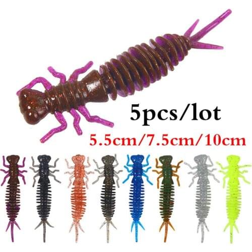 5pcs/lot Silicone Soft Fishing Lures Larva Insect Bait Artificial Worm Fish Lure Sinking Swimbait Fishing Tackle Freshwater