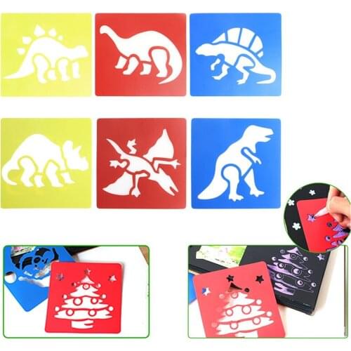 6Pcs Dinosaur Picture Drawing Plastic Template Stencils Rulers Painting Kids DIY