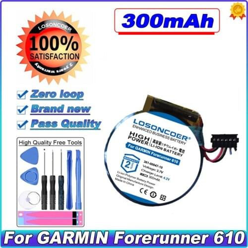 LOSONCOER 300mAh 361-00047-10 Battery For GARMIN Forerunner 610 361-00047-10 GPS Watch Batteries