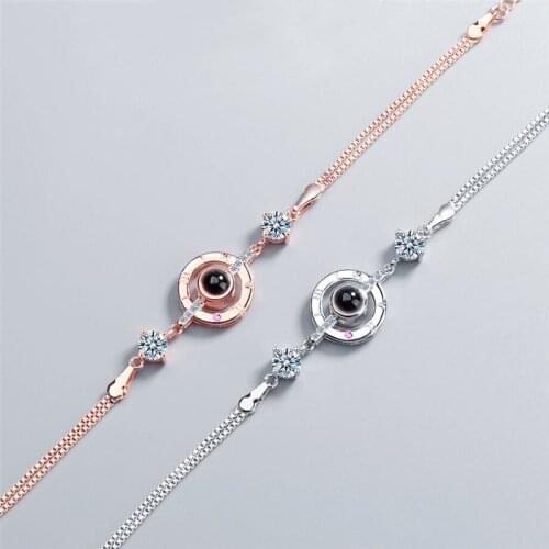 Sole Memory 100 Languages I Love You Hot Projection Visible Geometric 925 Sterling Silver Female Resizable Bracelets SBR208