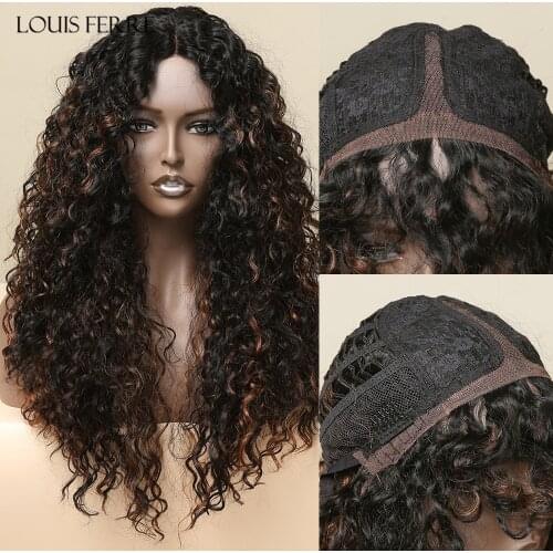 LOUIS FERRE Long Afro Kinky Curly Lace Front Wig for Women African Wigs Natural Synthetic Blonde Mixed Black Hair Heat Resistant