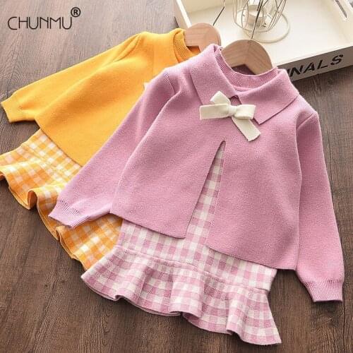 Baby Girls Elegant Sweater Dress 2020 Spring Autumn Girl Party Princess For Kids Dress Long Sleeve Knitted Wool Cardigan + Dress