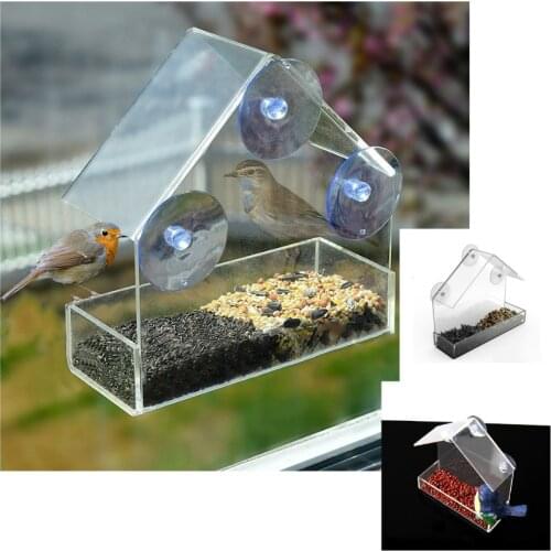 2020 Hot Sale Clear Glass Window Viewing Bird Feeder Hotel Table Seed Peanut Hanging Suction automatic parrot feeder