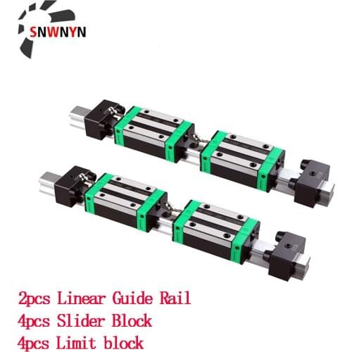 HGR20 HGR15 Square Linear Guide Rail 2pc+4pcs HGH20CA/ HGH15CA Flang Slide Block Carriages +4pcs Limit Block Fixed Ring Rail CNC