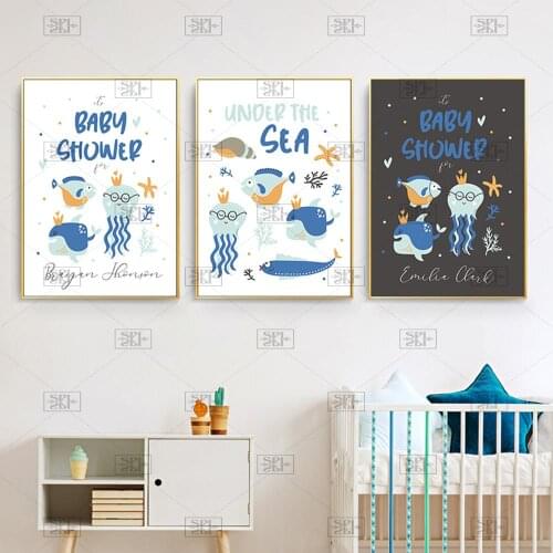 Cartoon Sea Animal Painting Whale Octopus Canvas Poster Nursery Art Print Education Wall Picture Nordic Kid Boys Bedroom Decor