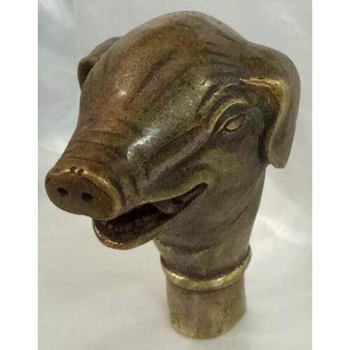 China old handmade bronze sculpture of the twelve zodiac PigHead crutch