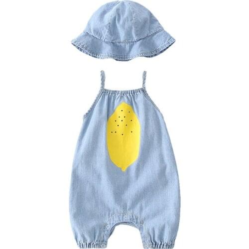 Baby Girls Cartoon Newborn Clothes Rompers One Piece Overalls with Hat Soft Denim Baby Set Infant Kids Cotton Costumes Jumpsuits