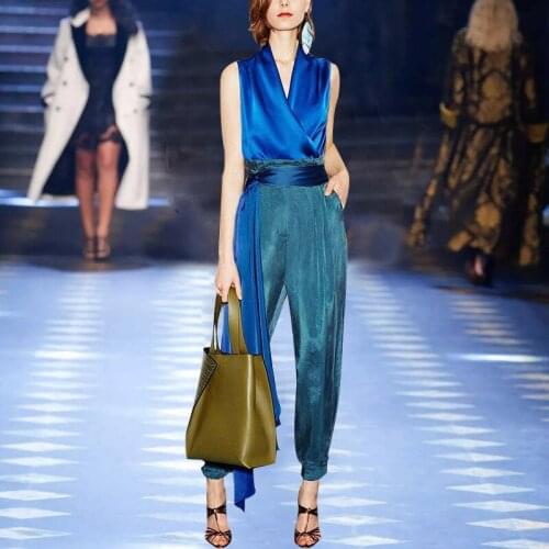 Satin Jumpsuit Women 2 PCS Bodysuit V Neck Pantsuit Female Jumpsuit With Belt Overalls for Women Pantsuit Female jumpsuit