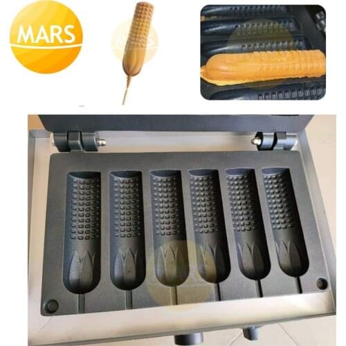 Commercial 6pcs French Hot Dog Waffle Baker Iron Machine Non-Stick Bubble Waffle Stick Corn Shaped Bread Cake Baking Pan