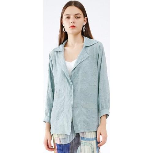 Issey Miyake Korean shirt women 2022 autumn and winter new casual womens suit collar long-sleeved loose casual shirt