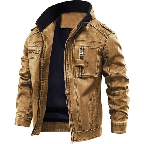 Leather PU Jacket Men Vintage Embroidery Letters Military Autumn Spring Motorcycle Pilot Coat
