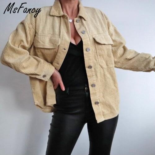 Msfancy Spring Yellow Corduroy Jacket Women Pocket Loose Shirt Casual Coat Harajuku Mujer Chaqueta Vintage Casual Veste