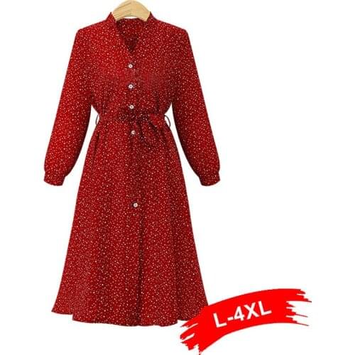 Dot Polka Plus Size Print Sleeve Long Dress 4Xl 5Xl Bow Tie Sashes Spring Vintage A Line Mid Calf Dresses Vestidos