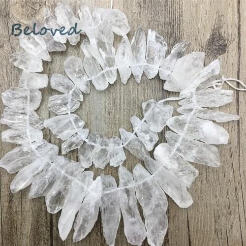 Top Drilled Druzy White Crystal Quartz Stick Point Loose Beads, Clear Rock Quartz Spike Jewelry Making Findings, BG18245