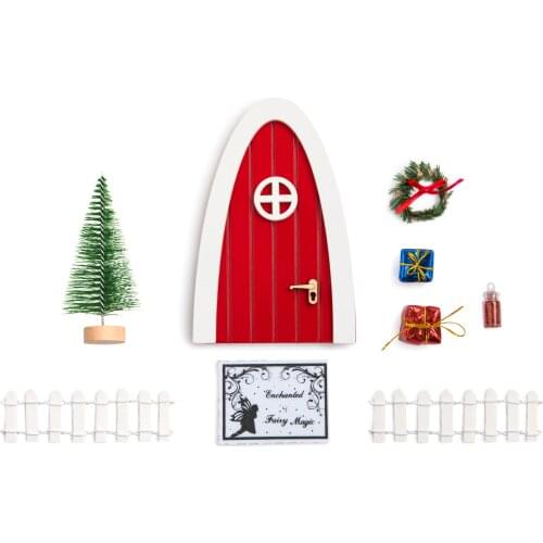 Hand Painted Wooden Red Fairy Imagination Magical Door Set -Toadstool Gifts Make Believe Fairy Door