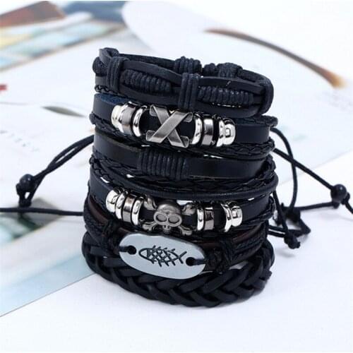 Vintage Multilayer Leather Bracelet Men Fashion Braided Handmade Star Rope Wrap Bracelets & Bangles Male Gifts Classic jewelry
