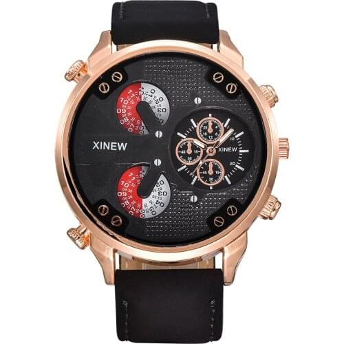 XINEW Brand Original Fashion Design Mens Big Face Cheap Leather Strap Casual Quartz Watches Montre Homme de Marque Grosses 2018