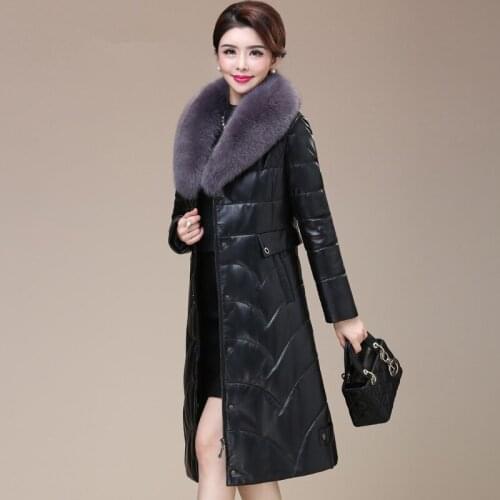 Genuine Leather Jacket Fox Fur Collar Long Down Jackets Winter Jacket Women Real Sheepskin Coat Chaqueta Mujer MY3935