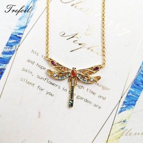 Necklace Dragonfly Colorful Stones 925 Stering Silver in Gold 2021 Brand New Link Chain Fine Jewelry Lucky Bijoux Gift For Women