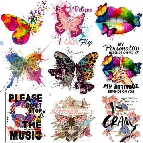 Butterfly Patch Iron on Patches for Clothing Heat Transfer Sticker on Clothes Flowers Applique Thermo Stickers On Women T-shirt