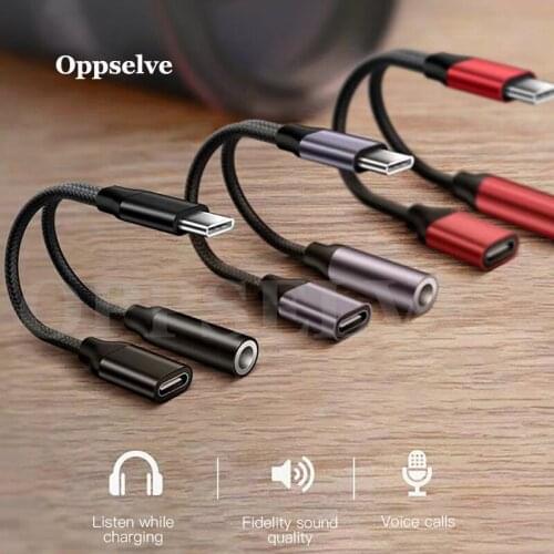 Braided Type C To 3.5 Mm Charger 2 In 1 Type-C 3.5mm Aux Audio Charging Cable Adapter Splitter Headphone Jack For Mobile Phone