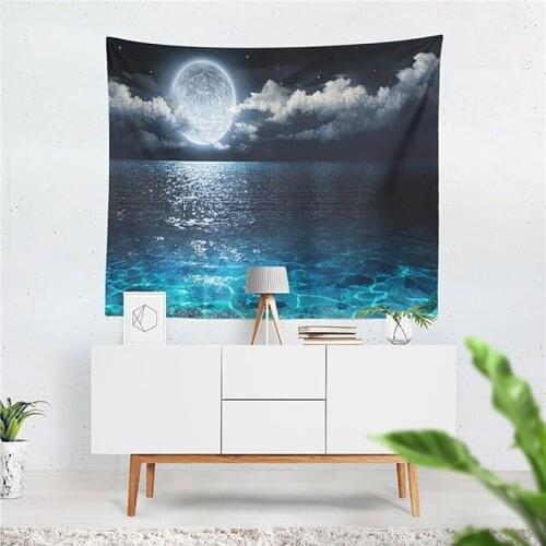 Sea Moon Tapestry Home Living Room Wall Hanging Backdrop Decor Tapestry Cloth Art Wall Blanket Beach Bedroom Decoration