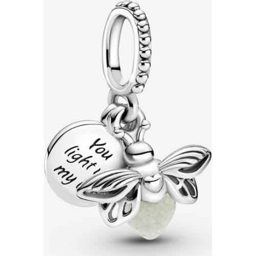Free Shipping 925 Sterling Silver Glow-in-the-dark Firefly Dangle Charm Fit Original Pandora Bracelet For Women DIY Jewelry