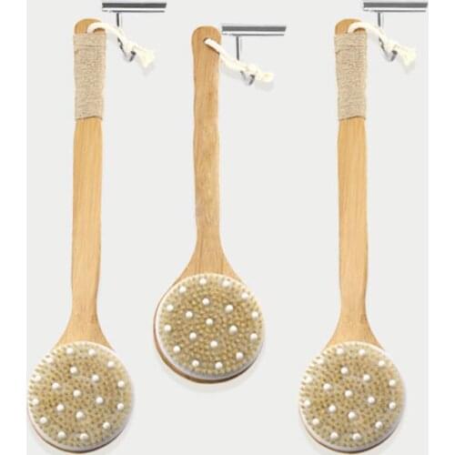 100% Natural Bristle Body Brush Brush Anti-slip Long Handled Massager Firm