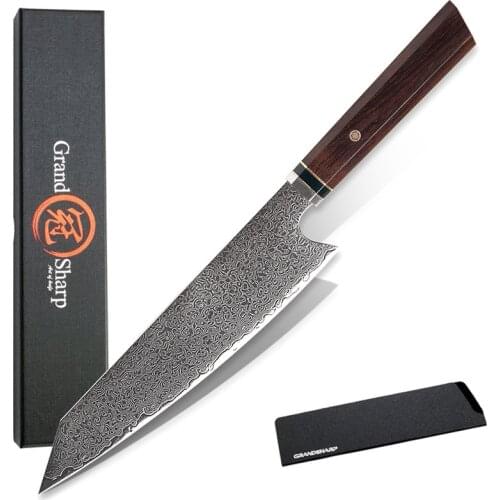 GRANDSHARP Chefs Knife 67 Layers Japanese Damascus Steel Damascus Chef Knife 8.2 Inch Damascus Kitchen Knife Ebony Handle New