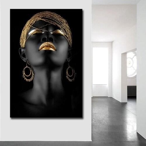 Modern Home Decoration Black Africa Woman Canvas Painting Wall Art Pictures For Living Room