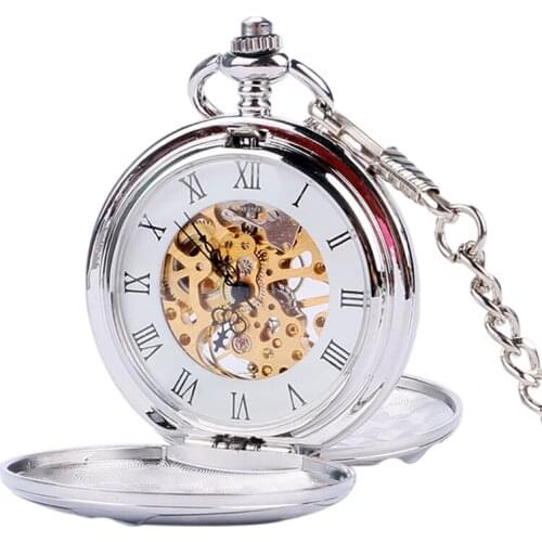 Steampunk Skeleton Mechanical Pocket Watch Luxury Gold Silver Fob Open Side Necklace Clock Antique Reloj De Bolsillo Gifts