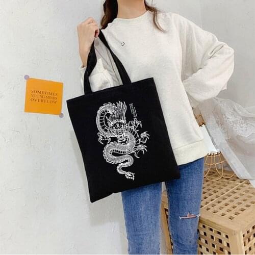 Dragon Bags Print bf Casual chic New Harajuku Punk Large-Capacity Canvas Vingtae Ulzzang ins Hip Hop Women Shoulder Bags