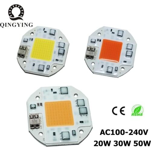 AC100V-240V 20W 30W 50W High Power LED COB Chip Light Source Integrated Smart IC Driver 400nm-840nm Full Spectrum White Warm