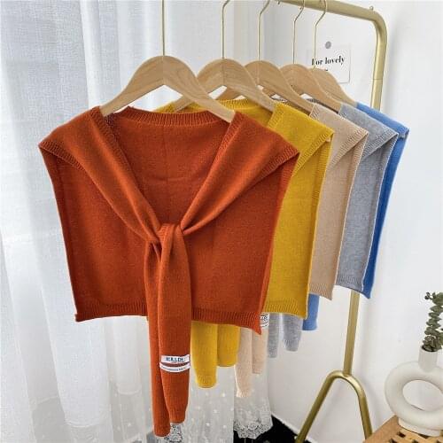 Knitted False Collar Shawl for Women Solid Color Fake Collars Small Cape Shoulder Wrap Girls Detachable Shirt Collar Neck Scarf